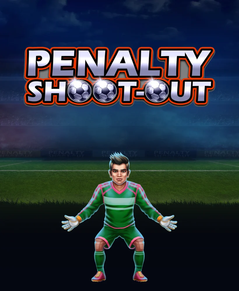 El portero de Penalty Shoot-Out sobre el cesped con el logotipo del juego